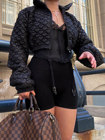 Manteau Matelassé Comme Doudoune Court Femme à Col Montant avec Manches Longues