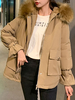 Manteau Matelassé Comme Doudoune Femme à Capuche avec Manches Longues à Zip avec Poches Unicolore Manteau Femme