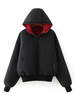Manteau Matelassé Comme Doudoune Femme Court à Capuche avec Manches Longues à Zip Bicolores