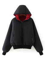 Manteau Matelassé Comme Doudoune Femme Court à Capuche avec Manches Longues à Zip Bicolores