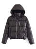 Manteau Matelassé Comme Doudoune Femme Court à Capuche avec Manches Longues à Zip Unicolore