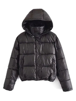 Manteau Matelassé Comme Doudoune Femme Court à Capuche avec Manches Longues à Zip Unicolore