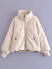 Manteau Matelassé Comme Doudoune Femme Court à Col Montant avec Manches Longues à Zip avec Poches Unicolore Manteau Femme