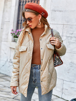 Manteau Matelassé Comme Doudoune Femme Court à Col Revers avec Manches Longues avec Boutons Unicolore