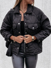 Manteau Matelassé comme Doudoune Femme Court à Col Revers avec Manches Longues Unicolore