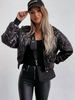 Manteau Matelassé comme Doudoune Femme Court à Col Rond avec Manches Longues Unicolore