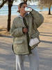 Manteau Matelassé Comme Doudoune Femme Court avec Manches Longues avec Poches Unicolore