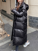 Manteau Matelassé Comme Doudoune Long Verni Femme avec Manches Longues à Capuches à Zip Unicolore Manteau Femme