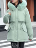 Manteau Matelassé Comme Doudoune Mi-long à Capuche avec Manches Longues Coupe Cintrée avec Poches Unicolore Manteau Femme