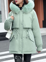 Manteau Matelassé Comme Doudoune Mi-long à Capuche avec Manches Longues Coupe Cintrée avec Poches Unicolore Manteau Femme