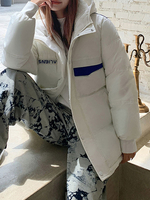 Manteau Matelassé Court Comme Doudoune à Col Montant avec Manches Longues avec Poches à Zip Unicolore Manteau Femme