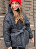 Manteau Matelassé Court Comme Doudoune Court à Capuche avec Manches Longues Coupe Cintrée à Lacets Unicolore Manteau Femme
