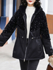 Manteau Matelassé Court Femme à Capuche avec Paillettes Unicolore Manteau Femme