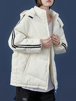 Manteau Matelassé Court Femme à Col Montant avec Poches avec Manches Longues Bicolores Manteau Femme