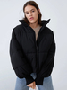 Manteau Matelassé Court Femme Comme Doudoune à Col Montant à Zip avec Manches Longues Unicolore