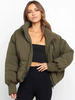 Manteau Matelassé Courte Femme Hiver Comme Doudoune à Col Revers avec Manches Longues à Zip Unicolore Manteau Femme
