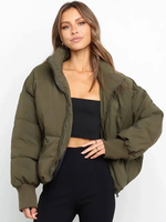 Manteau Matelassé Courte Femme Hiver Comme Doudoune à Col Revers avec Manches Longues à Zip Unicolore Manteau Femme