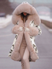Manteau Matelassé en Fausse Fourrure Femme Imprimé à Capuche avec Manches Longues avec Poches Bicolores Manteau Femme