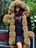 Manteau Matelassé en Fausse Fourrure Femme Imprimé à Capuche avec Manches Longues avec Poches Bicolores Manteau Femme