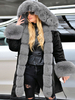 Manteau Matelassé en Fausse Fourrure Femme Imprimé à Capuche avec Manches Longues avec Poches Bicolores Manteau Femme