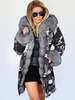 Manteau Matelassé en Fausse Fourrure Femme Imprimé à Capuche avec Manches Longues avec Poches Bicolores Manteau Femme
