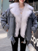 Manteau Matelassé Fausse Fourrure à Col Montant avec Manches Longues avec Poches Bicolores Manteau Femme
