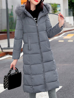 Manteau Matelassé Hiver Femme Comme Doudoune Long à Capuche à Zip Unicolore Manteau Femme