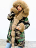Manteau Matelassé Imprimé à Capuche avec Manches Longues avec Poches Bicolores Manteau Hiver
