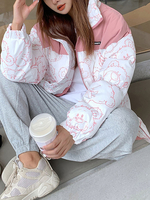 Manteau Matelassé Imprimé Court Comme Doudoune Femme à Col Montant avec Manches Longues avec Poches Bicolores Manteau Femme