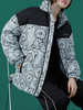 Manteau Matelassé Imprimé Court Comme Doudoune Femme à Col Montant avec Manches Longues avec Poches Bicolores Manteau Femme
