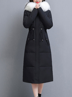 Manteau Matelassé Long à Capuche Femme Comme Doudoune à Zip avec Poches Unicolore Manteau Femme