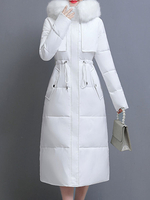 Manteau Matelassé Long Comme Doudoune à Capuche avec Manches Longues à Zip Unicolore Manteau Femme