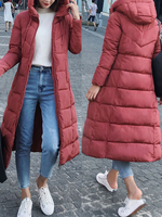 Manteau Matelassé Long Comme Doudoune à Capuche avec Manches Longues à Zip Unicolore Manteau Femme