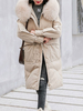 Manteau Matelassé Long Femme à Capuche avec Fausse Fourrure avec Manches Longues avec Poches à Zip Unicolore Manteau Femme