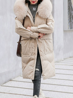 Manteau Matelassé Long Femme à Capuche avec Fausse Fourrure avec Manches Longues avec Poches à Zip Unicolore Manteau Femme