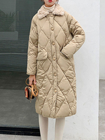 Manteau Matelassé Long Femme à Col Montant avec Manches Longues avec Boutons avec Poches Unicolore Manteau Femme