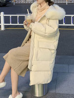 Manteau Matelassé Long Femme Comme Doudoune à Capuche avec Manches Longues à Zip avec Poches Unicolore Manteau Femme
