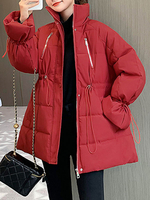 Manteau Matelassé Long Femme Comme Doudoune à Col Montant avec Poches Unicolore Manteau Femme
