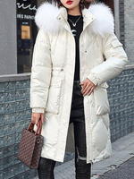 Manteau Matelassé Mi-long Comme Doudoune à Capuche avec Manches Longues à Zip Unicolore Manteau Femme