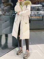 Manteau Matelassé Mi-long Comme Doudoune Femme à Capuche avec Manches Longues avec Poches à Zip Bicolores