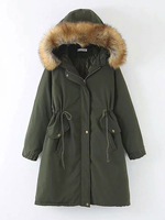Manteau Matelassé Mi-long Femme à Capuche avec Manches Longues Coupe Cintrée à Lacets avec Poches à Zip Unicolore