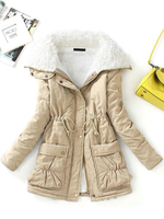 Manteau Matelassé Mi-long Femme à Col Revers avec Manches Longues Coupe Cintrée à Lacets avec Poches Unicolore Manteau Femme