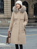 Manteau Matelassé Mi-long Femme avec Manches Longues Coupe Cintrée à Lacets avec Poches Unicolore Manteau Femme