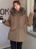 Manteau Matelassé Mi-long Femme avec Manches Longues Coupe Cintrée à Lacets avec Poches Unicolore Manteau Femme