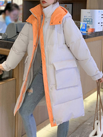 Manteau Matelassé Mi-longue Femme Comme Doudoune à Capuche avec Manches Longues à Zip avec Poches Bicolores Manteau Femme