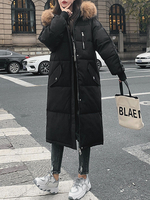 Manteau Matelassé Mi-longue Femme Comme Doudoune à Capuche avec Manches Longues à Zip avec Poches Unicolore Manteau Femme