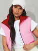 Manteau Matelassé Sans Manches Femme à Col Revers à Zip Taille Haute Bicolores Manteau Femme