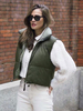 Manteau Matelassé Sans Manches Femme Taille Haute à Col Revers à Zip Unicolore Gilet Femme