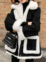 Manteau Matelassé Teddy Femme Court Fausse Synthétique à Col Montant avec Manches Longues avec Poches Bicolores Manteau Femme