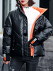 Manteau Matelassé Verni Court Femme à Capuche avec Manches Longues à Zip Bicolores Manteau Femme